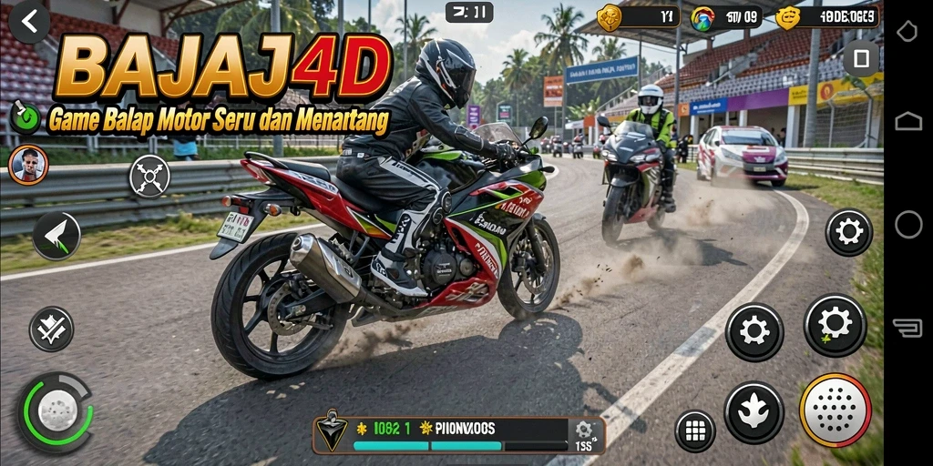 Tampilan gameplay mendebarkan dari BAJAJ4D saat balapan di lintasan.