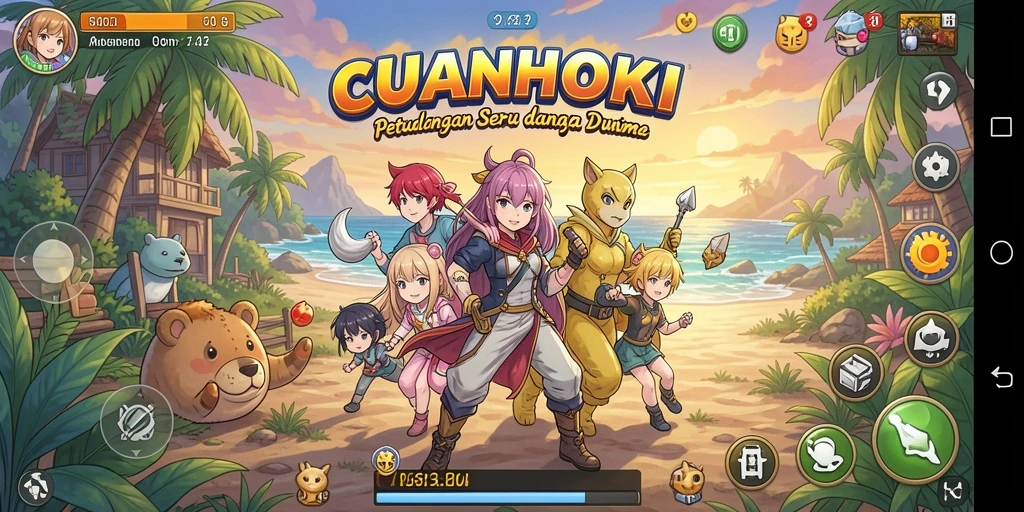 Menampilkan aksi seru dalam gameplay CUANHOKI di dunia Anime.