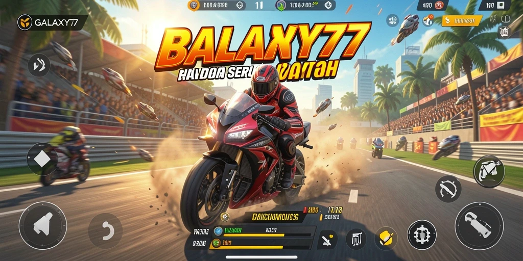 Tampilan menegangkan gameplay motor balap di GALAXY77.