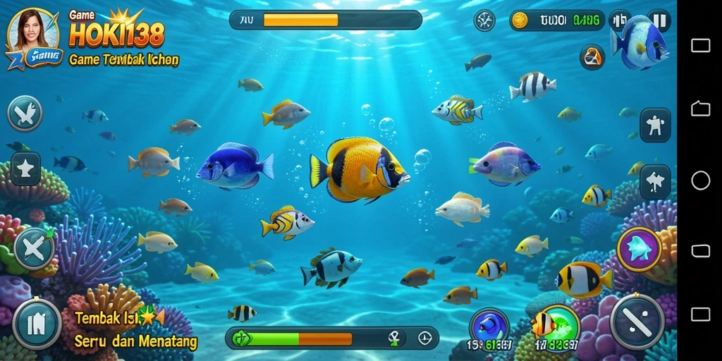 Screenshot gameplay HOKI138 menunjukkan aksi menembak ikan yang mendebarkan.