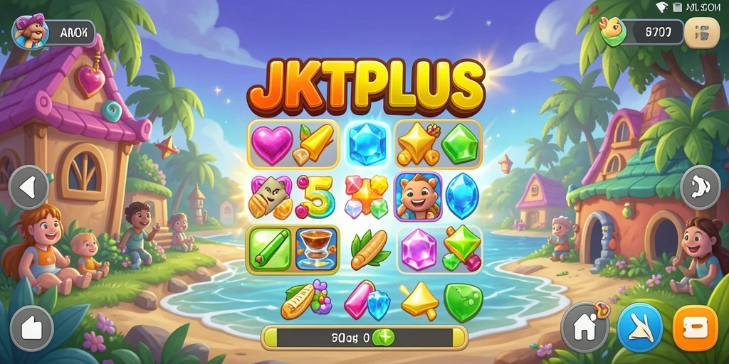 Screenshot utama JKTPLUS menampilkan gameplay Match-3 yang seru.
