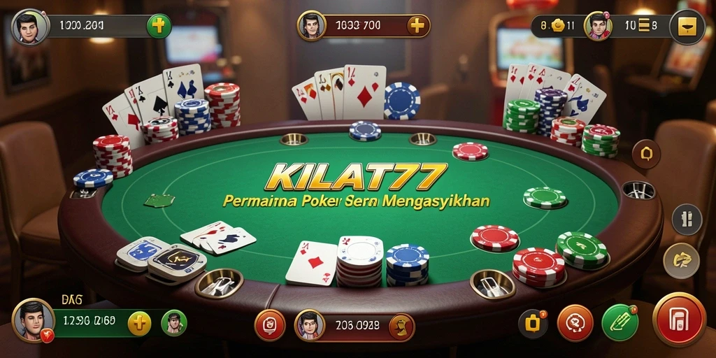 Screenshot gameplay KILAT77 yang menggambarkan suasana permainan Poker.
