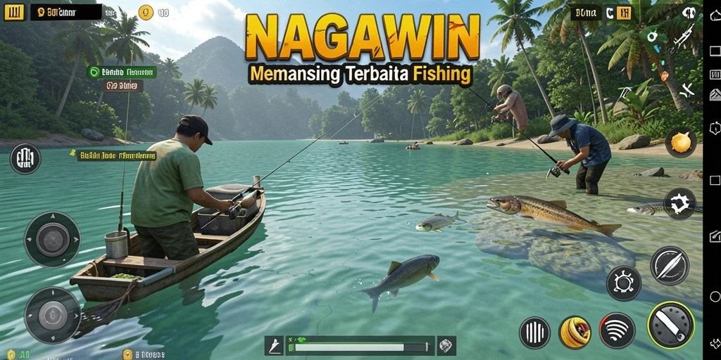Tampilan gameplay seru NAGAWIN saat menangkap ikan.