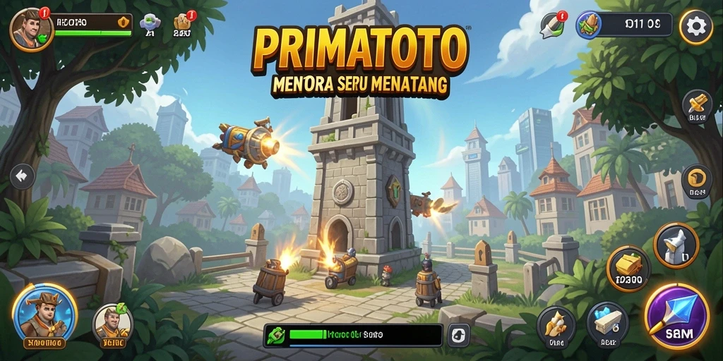 Screenshot PRIMATOTO menampilkan aksi strategi Tower Defense yang mendebarkan.