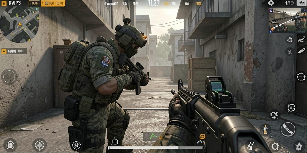 Gameplay RVIP3 yang menegangkan dengan aksi tembak-menembak intens.