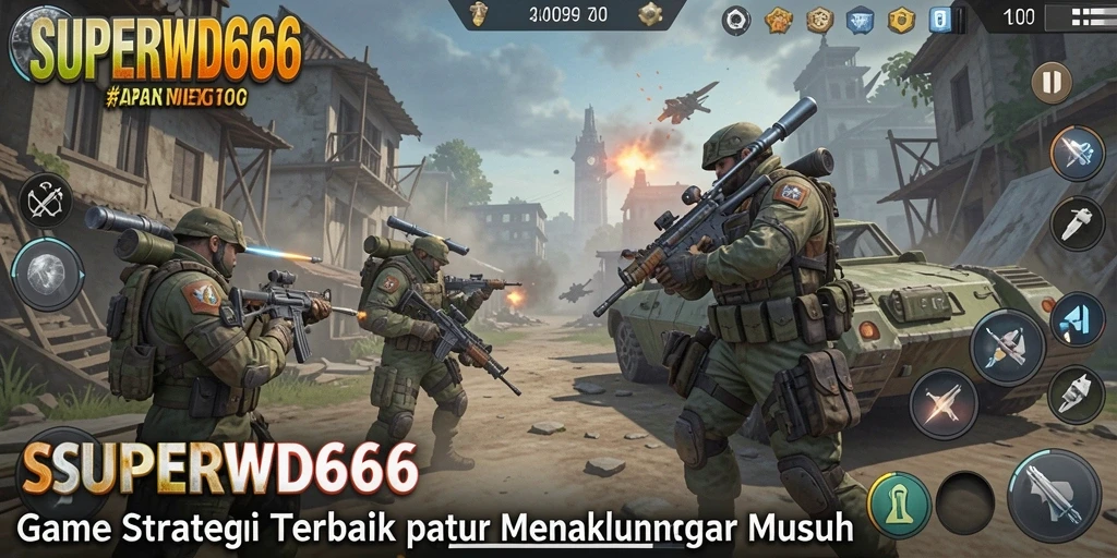 Tangkapan layar SUPERWD666 menampilkan aksi pertempuran strategi yang mendebarkan.