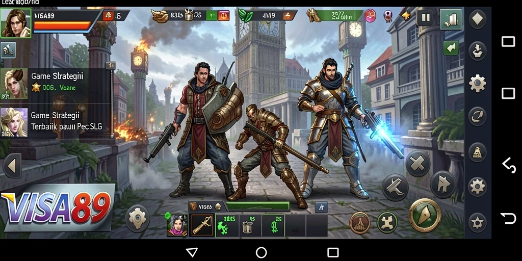 Tampilan screenshot utama VISA89 memperlihatkan aksi pertempuran seru dalam game SLG.