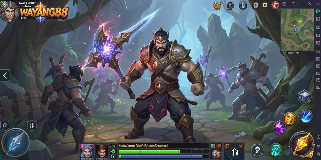 Tampilan gameplay seru dalam <strong>WAYANG88</strong> yang menggambarkan pertempuran epik.